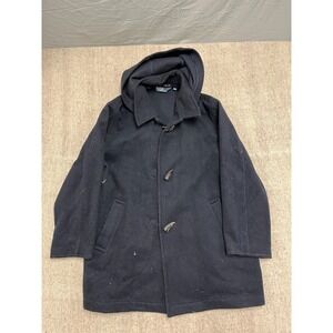 Vintage Polo Ralph Lauren Wool Hooded Jacket Mens XL Black 1990s Pea Coat